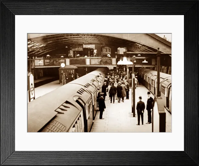 Framed Print : An above ground London underground station, early 1900s Framed Print : An above ground London underground station, early 1900s