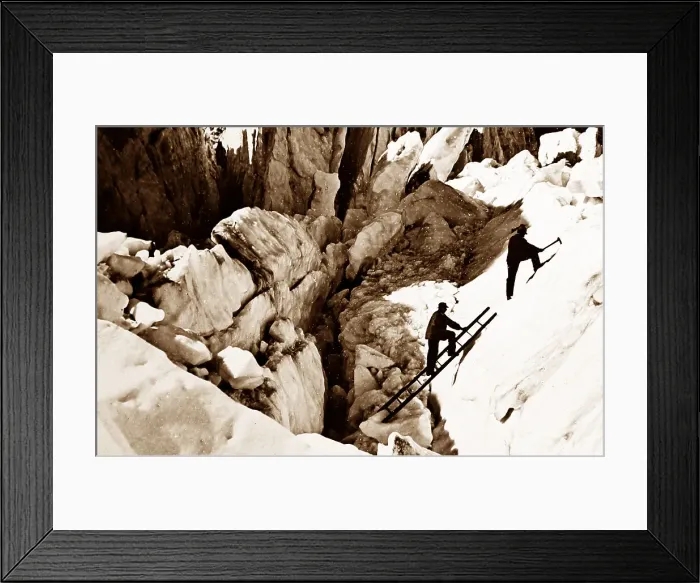 Framed Print : Climbing the Bossons Glacier, Mont Blanc, Victorian period Framed Print : Climbing the Bossons Glacier, Mont Blanc, Victorian period