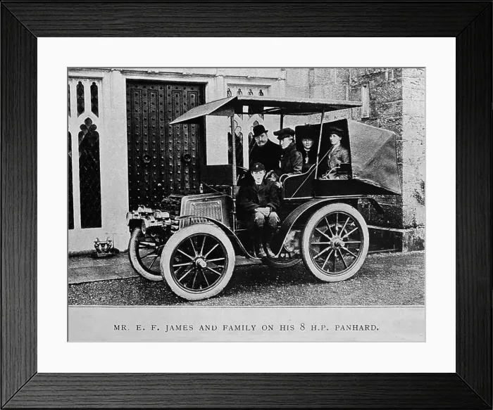 Framed Print : Mr. E F James in his 8 HP Panhard veteran care, early 1900s Framed Print : Mr. E F James in his 8 HP Panhard veteran care, early 1900s