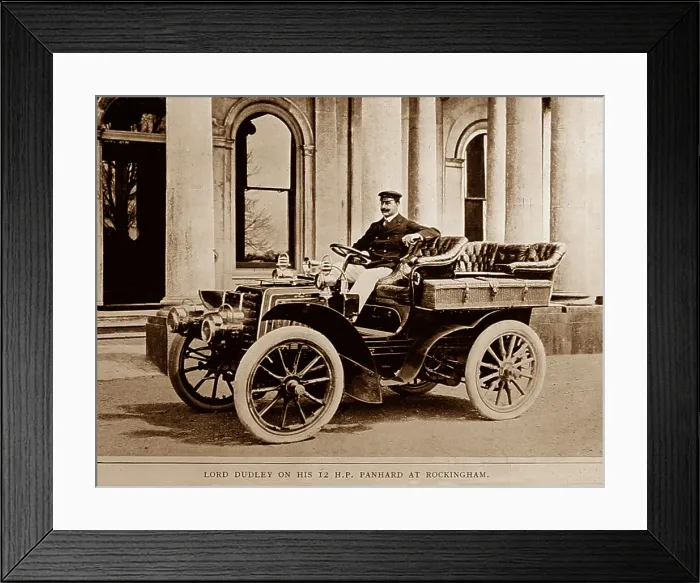 Framed Print : Lord Dudley in his 12 HP Panhard at Rockingham Castle Framed Print : Lord Dudley in his 12 HP Panhard at Rockingham Castle