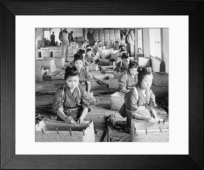 Framed Print : Japan making bamboo baskets pre-1900