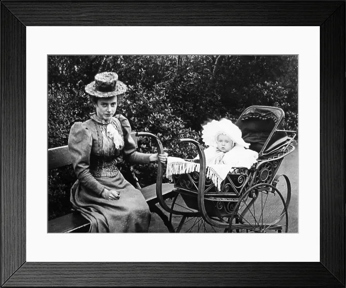 Framed Print : Baby in pram with nanny or nursemaid Framed Print : Baby in pram with nanny or nursemaid
