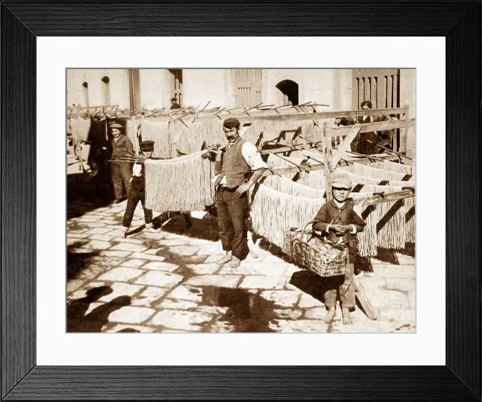 Framed Print : Drying macaroni, Naples, Italy Framed Print : Drying macaroni, Naples, Italy