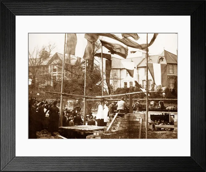 Framed Print : Laying foundation stone, Cockington Church Framed Print : Laying foundation stone, Cockington Church