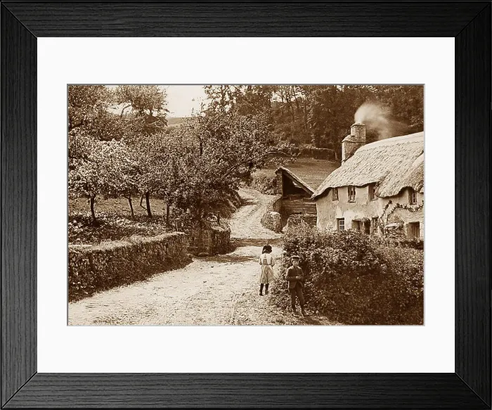 Framed Print : A Devon country lane Victorian period Framed Print : A Devon country lane Victorian period