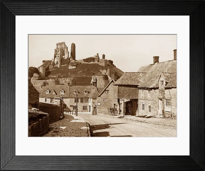 Framed Print : Corfe village and Castle Framed Print : Corfe village and Castle