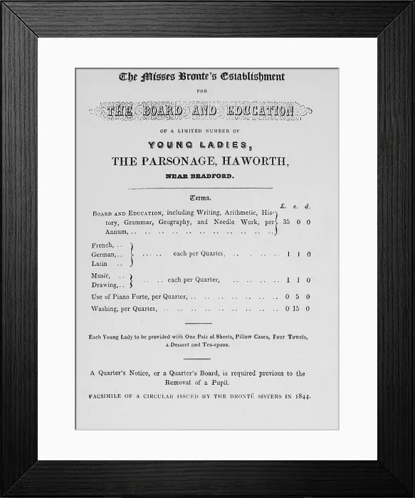 Framed Print : Haworth Parsonage Bronte Sisters handbill / poster Framed Print : Haworth Parsonage Bronte Sisters handbill / poster