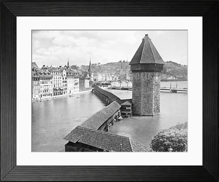 Framed Print : The Kappelle Brucke Lucerne Switzerland early 1900s Framed Print : The Kappelle Brucke Lucerne Switzerland early 1900s