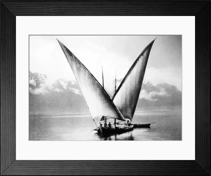 Framed Print : Sailing barge near Montreux Switzerland in the 1880s Framed Print : Sailing barge near Montreux Switzerland in the 1880s