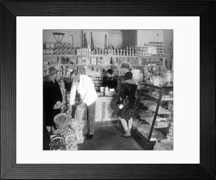 Framed Print : An American grocery store probably 1930s Framed Print : An American grocery store probably 1930s
