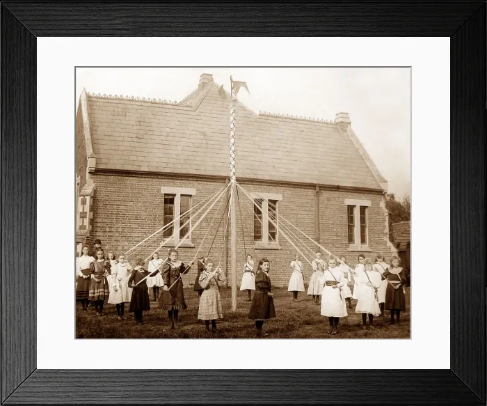 Framed Print : English Maypole dancing Victorian period Framed Print : English Maypole dancing Victorian period
