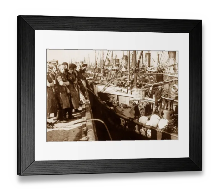Framed Print : Great Yarmouth herring fleet and fish girls early 1900s Framed Print : Great Yarmouth herring fleet and fish girls early 1900s