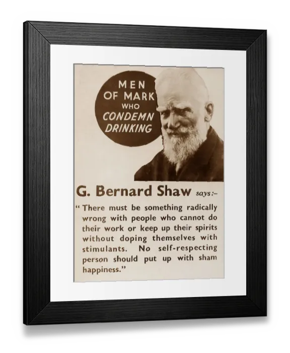 Framed Print : Temperance message George Bernard Shaw early 1900s Framed Print : Temperance message George Bernard Shaw early 1900s