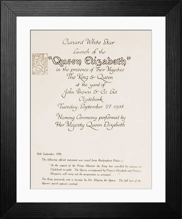Framed Print : Construction of RMS Queen Elizabeth launched in 1938