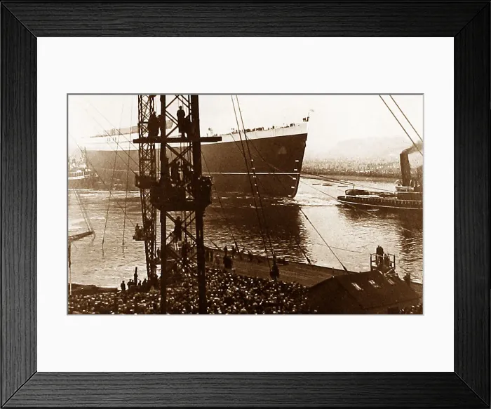 Framed Print : Construction of RMS Queen Elizabeth launched in Framed Print : Construction of RMS Queen Elizabeth launched in