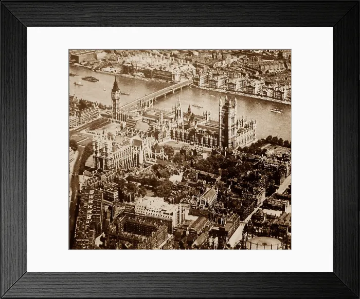 Framed Print : Aerial view of Houses of Parliament, London, in the 1920s Framed Print : Aerial view of Houses of Parliament, London, in the 1920s