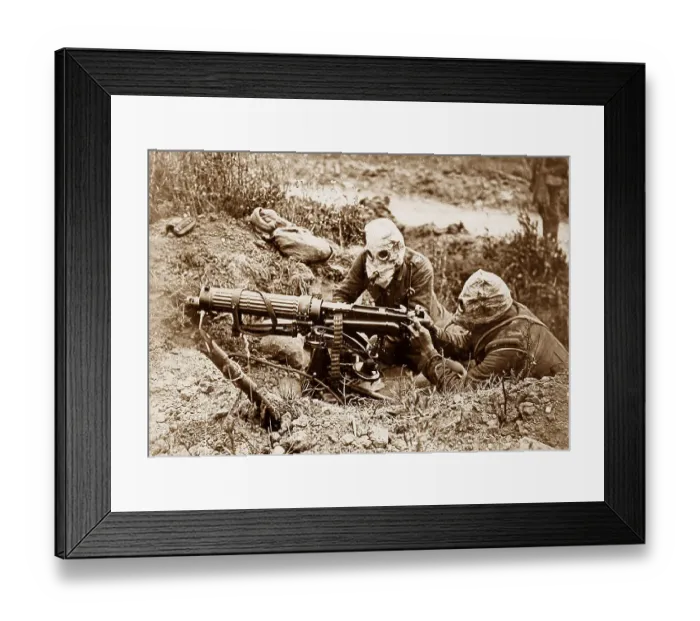 Framed Print : British machine gunners in gas masks Framed Print : British machine gunners in gas masks