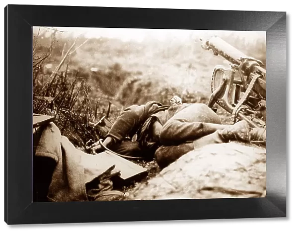 Dead German machine gunner, Beaurevoir, France