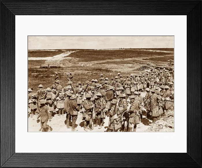 Framed Print : Seaforth Highlanders roll call after opening battle Framed Print : Seaforth Highlanders roll call after opening battle