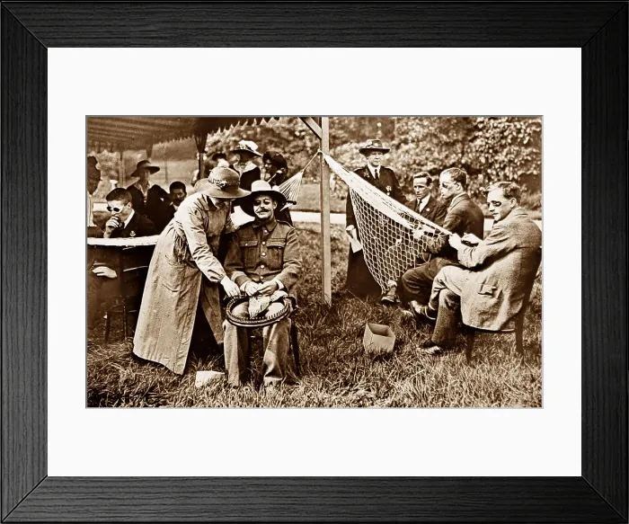 Framed Print : Blind ex-servicemen learning to make nets and baskets Framed Print : Blind ex-servicemen learning to make nets and baskets