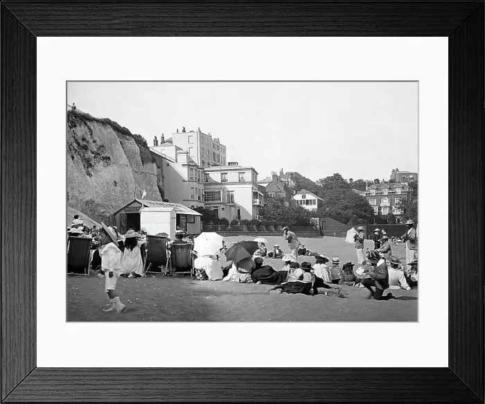 Framed Print : Pierrots on the beach at Broadstairs - early 1900s Framed Print : Pierrots on the beach at Broadstairs - early 1900s