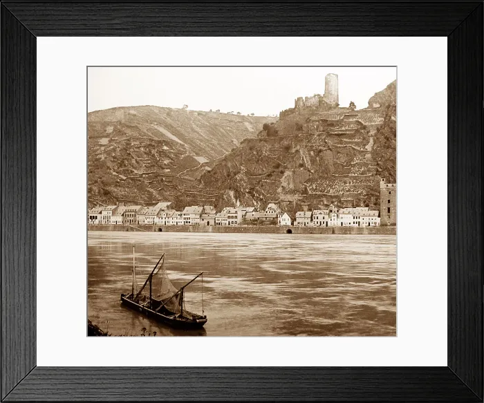 Framed Print : Sankt Goarhausen and Katz Castle, Germany, Victorian period Framed Print : Sankt Goarhausen and Katz Castle, Germany, Victorian period