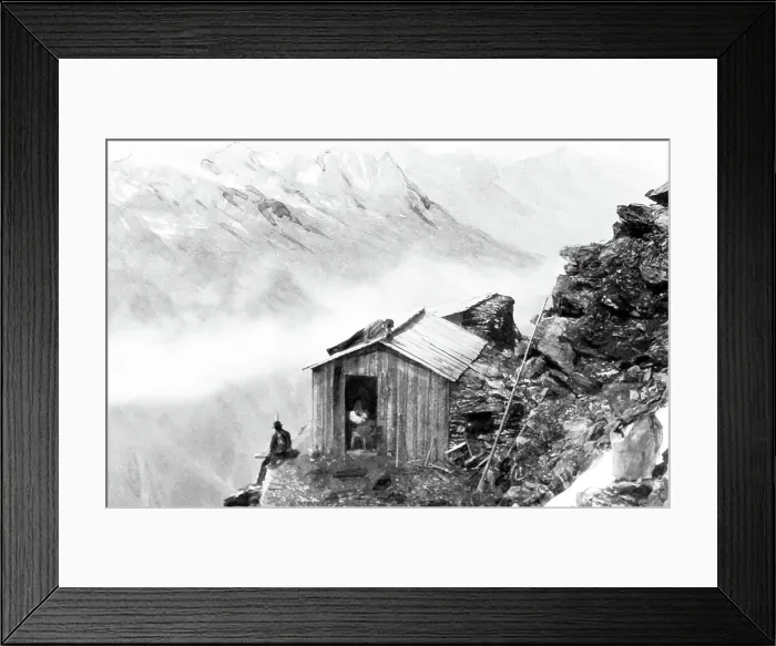 Framed Print : Grand Mulet cabin on Mont Blanc, hand coloured photo Framed Print : Grand Mulet cabin on Mont Blanc, hand coloured photo