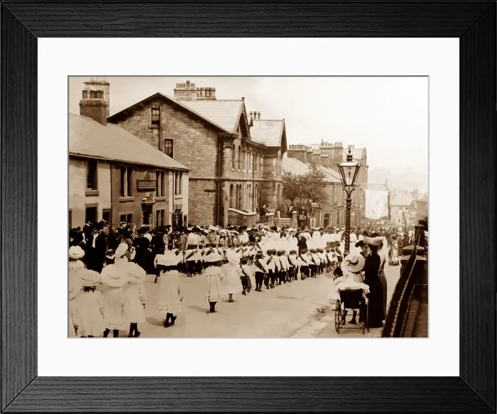 Framed Print : Whit Monday procession, Padiham, Lancashire, early 1900s Framed Print : Whit Monday procession, Padiham, Lancashire, early 1900s