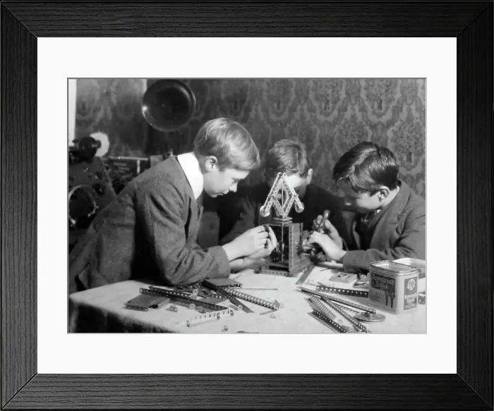 Framed Print : Playing with Meccano, possibly 1920s Framed Print : Playing with Meccano, possibly 1920s