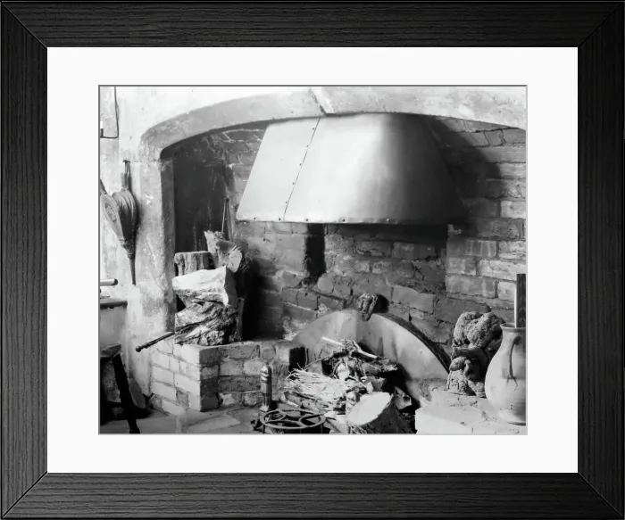 Framed Print : Fireplace at Barnwells House, Cerne Abass, early 1900s Framed Print : Fireplace at Barnwells House, Cerne Abass, early 1900s
