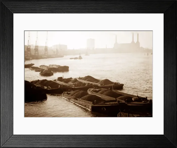 Framed Print : Coal barges on the River Thames, London Framed Print : Coal barges on the River Thames, London