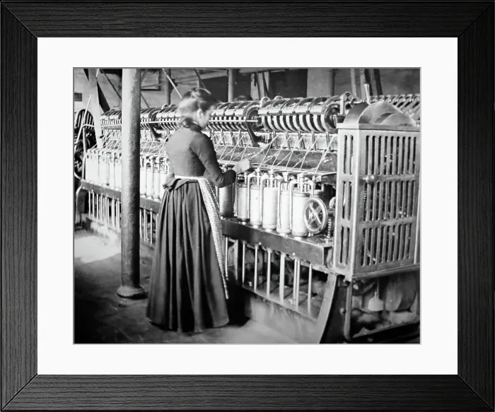 Framed Print : Production of linen, a Roving Frame, Victorian period Framed Print : Production of linen, a Roving Frame, Victorian period