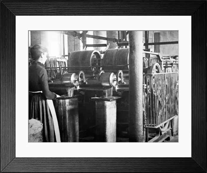 Framed Print : Production of linen, an Equaliser machine, Victorian period Framed Print : Production of linen, an Equaliser machine, Victorian period