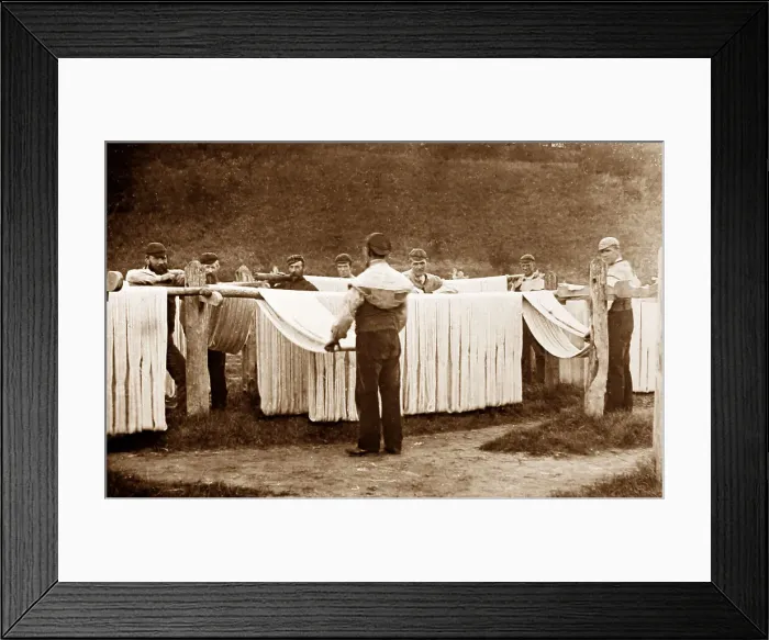 Framed Print : A boom yard, linen production, Victorian period Framed Print : A boom yard, linen production, Victorian period