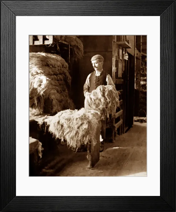 Framed Print : Striking up, linen production, Victorian period Framed Print : Striking up, linen production, Victorian period