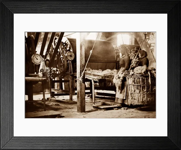 Framed Print : A tow breaker machine, linen production, Victorian period Framed Print : A tow breaker machine, linen production, Victorian period