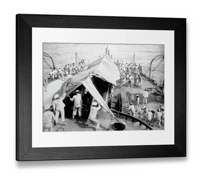 Framed Print : Erecting an awning Royal Navy Framed Print : Erecting an awning Royal Navy