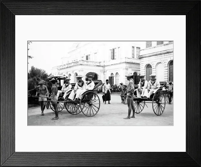 Framed Print : Sailors on shore leave in rickshaws Royal Navy Framed Print : Sailors on shore leave in rickshaws Royal Navy