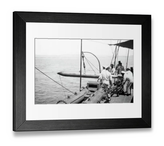 Framed Print : Hoisting a recovered torpedo back on board Royal Navy Framed Print : Hoisting a recovered torpedo back on board Royal Navy