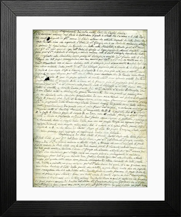 Framed Print : Translation of Back of Manuscript Map of Castel Rosso -1 Framed Print : Translation of Back of Manuscript Map of Castel Rosso -1