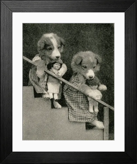 Framed Print : Cute Puppies: With Dolls Framed Print : Cute Puppies: With Dolls