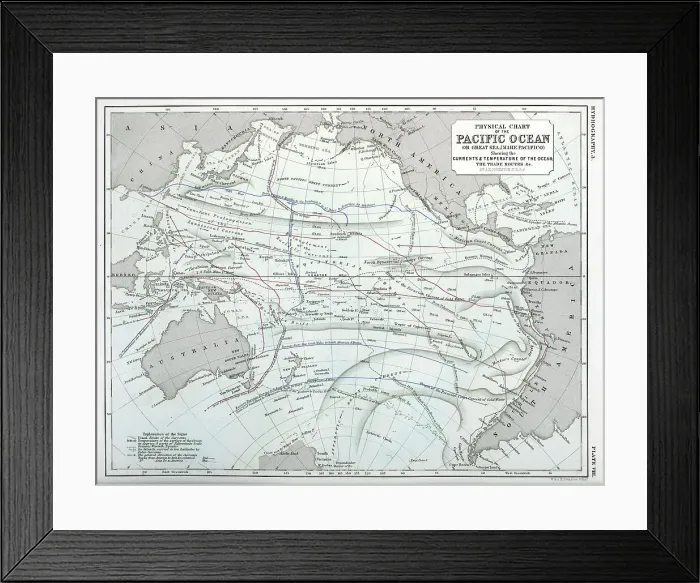 Framed Print : Physical Chart of Pacific Ocean (Currents, Temperatures ?) Framed Print : Physical Chart of Pacific Ocean (Currents, Temperatures ?)