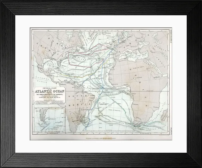 Framed Print : Physical Chart of Atlantic Ocean (Currents, Temperatures ?) Framed Print : Physical Chart of Atlantic Ocean (Currents, Temperatures ?)