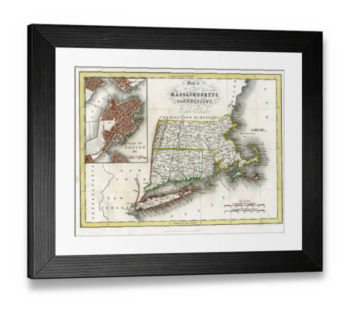 Framed Print : Massachusetts, Boston and Rhode Island