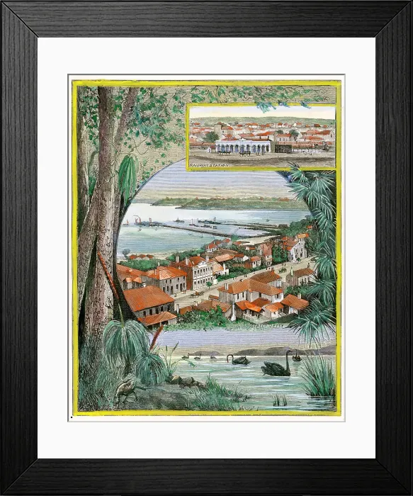 Framed Print : Western Australia - Perth, Street Jetty and Railway Station Framed Print : Western Australia - Perth, Street Jetty and Railway Station
