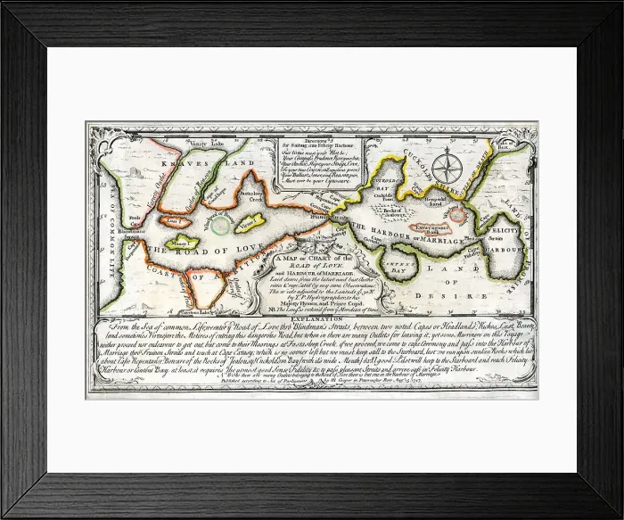 Framed Print : Map of The Road To Love Framed Print : Map of The Road To Love