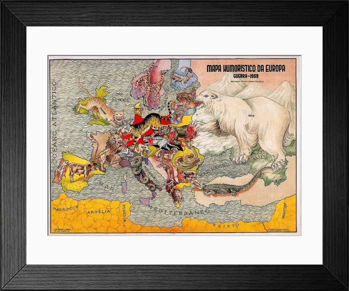 Framed Print : Mapa Hummaristico Da Europea - Guerra 1939
