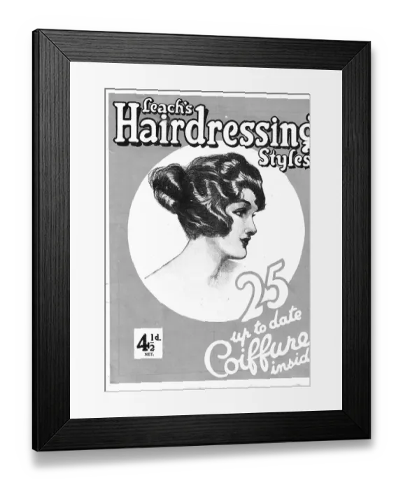 Framed Print : Front cover of Leach's Hairdressing Styles showing an elaborate hairstyle Date: 1920s Framed Print : Front cover of Leach's Hairdressing Styles showing an elaborate hairstyle Date: 1920s