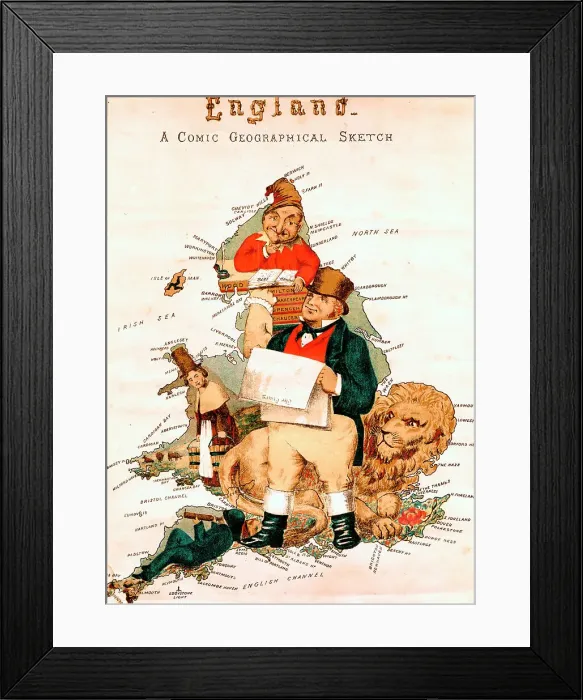 Framed Print : Comic Map England 1878 Anon History Historical Framed Print : Comic Map England 1878 Anon History Historical