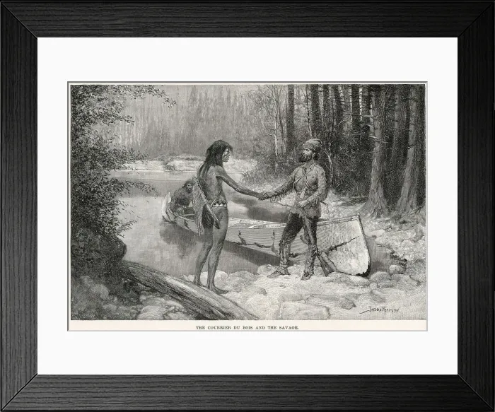 Framed Print : An encounter between a French- Canadian Courrier du Bois and a friendly native Date: 19th century Framed Print : An encounter between a French- Canadian Courrier du Bois and a friendly native Date: 19th century